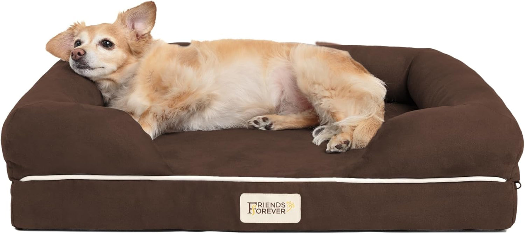 Small Dog Bed, Orthopedic Dog Sofa Memory Foam Mattress, Calming Dog Couch Bed, Wall Rim Pillow, Water Resistant Liner, Washable Cover, Non-Slip Bottom, Chester, Small Cocoa Brown