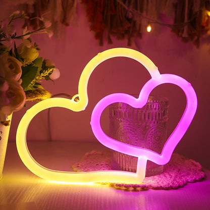 LED Neon USB Battery Powered Double Love Bedroom Decor Hanging Home Festive