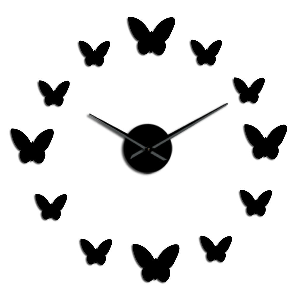 3D Mirror Wall Clock Butterfly Living Room Bedroom Home Decor Big Clock Time