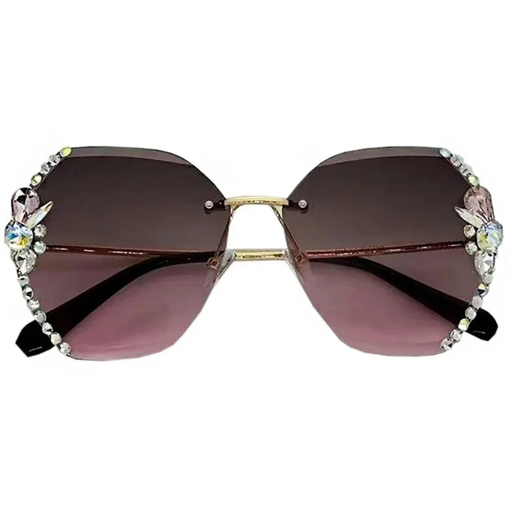 2025 Vintage Rimless Rhinestone Sunglasses for Men and Women - Fashionable Gradient Lens Shades