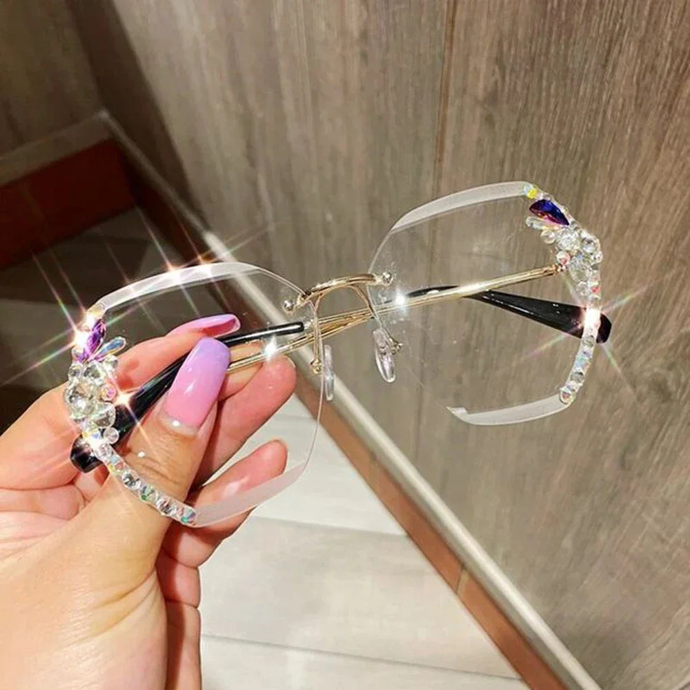 2025 Vintage Rimless Rhinestone Sunglasses for Men and Women - Fashionable Gradient Lens Shades