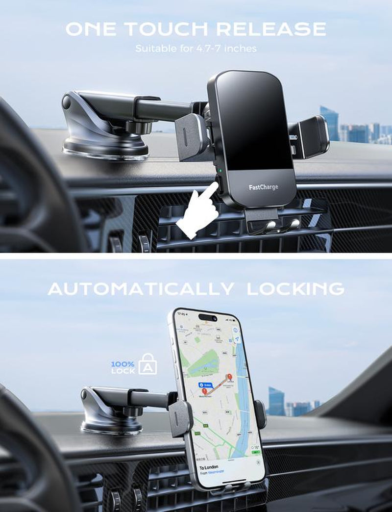 Tiktok Shop Phone Holder, Car Accessories 15W Wireless Fast Auto Clamping Car Charger Fit for Iphone 15 14 13 12 11 Pro Max Smartphone Cellphone Charging