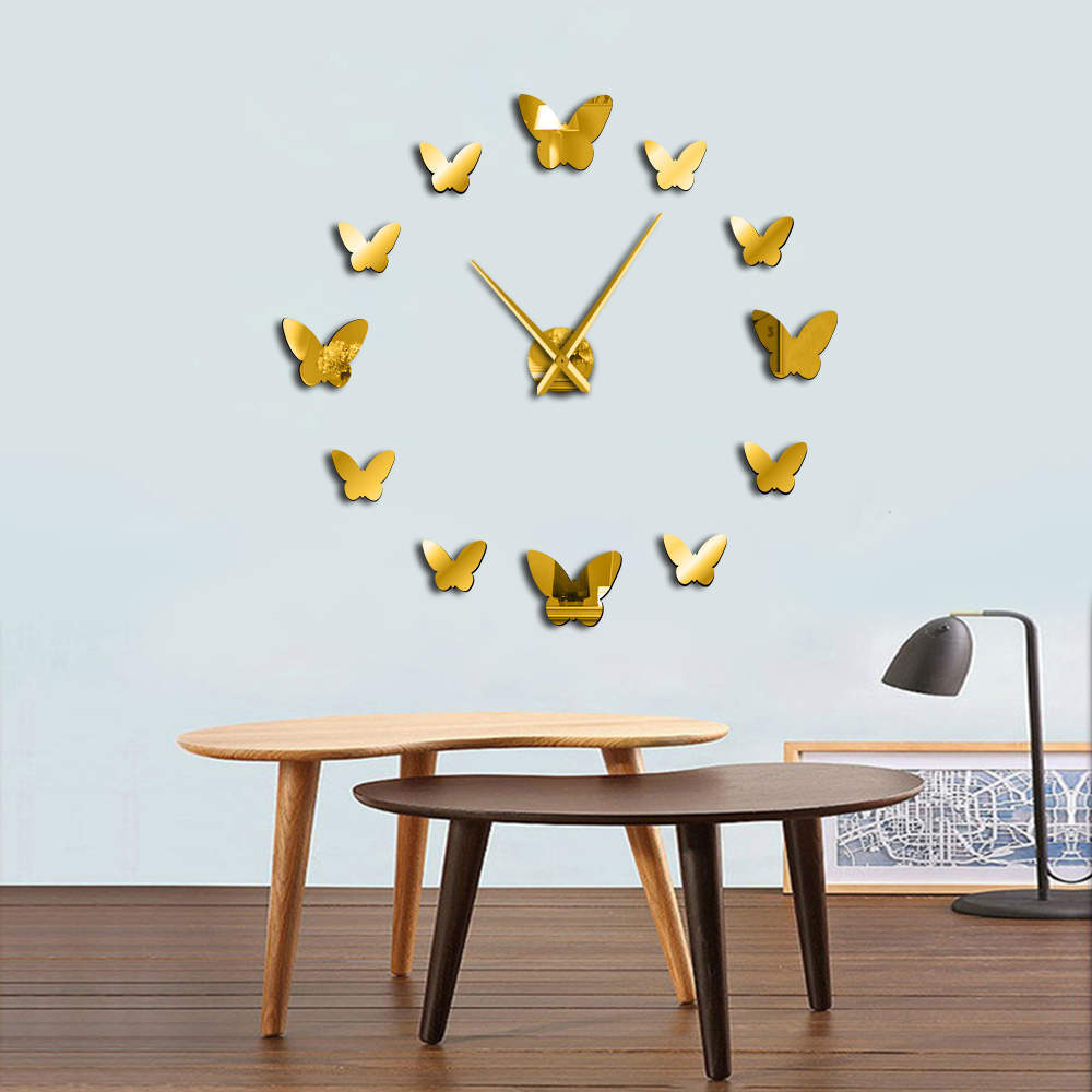 3D Mirror Wall Clock Butterfly Living Room Bedroom Home Decor Big Clock Time